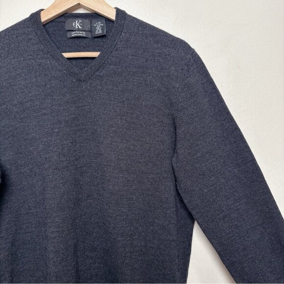 Calvin Klein Mens Large Extra Fine Merino Wool Vneck Sweater In Grey Color - Picture 7 of 16